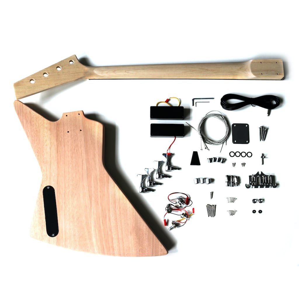 EXP Bass (9) Electric Guitar DIY Kit EXP Bass Bolt on Neck Mahogany Body Chrome Hardware Black Fittings