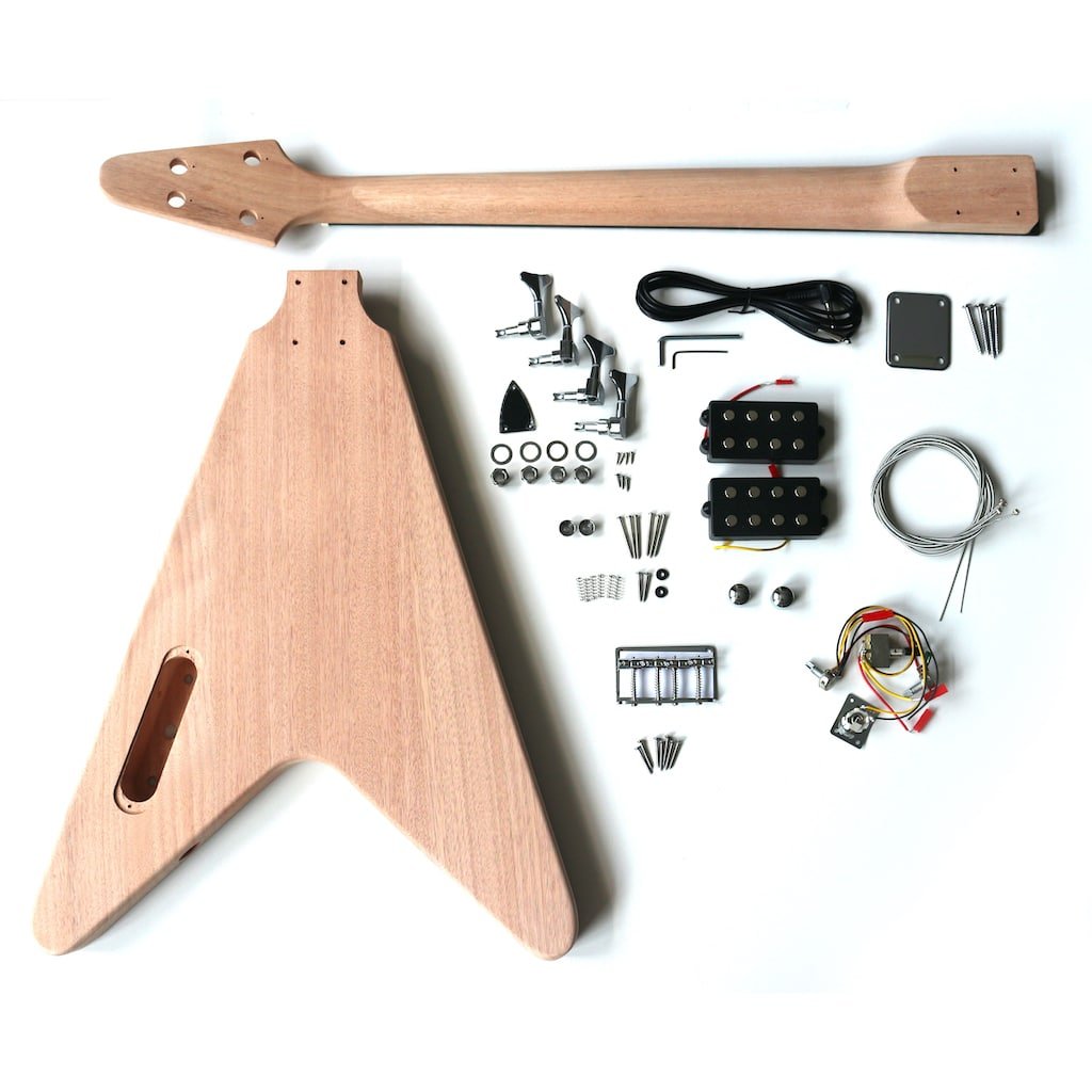 FV Bass chrome (10) a wooden guitar with parts and wires