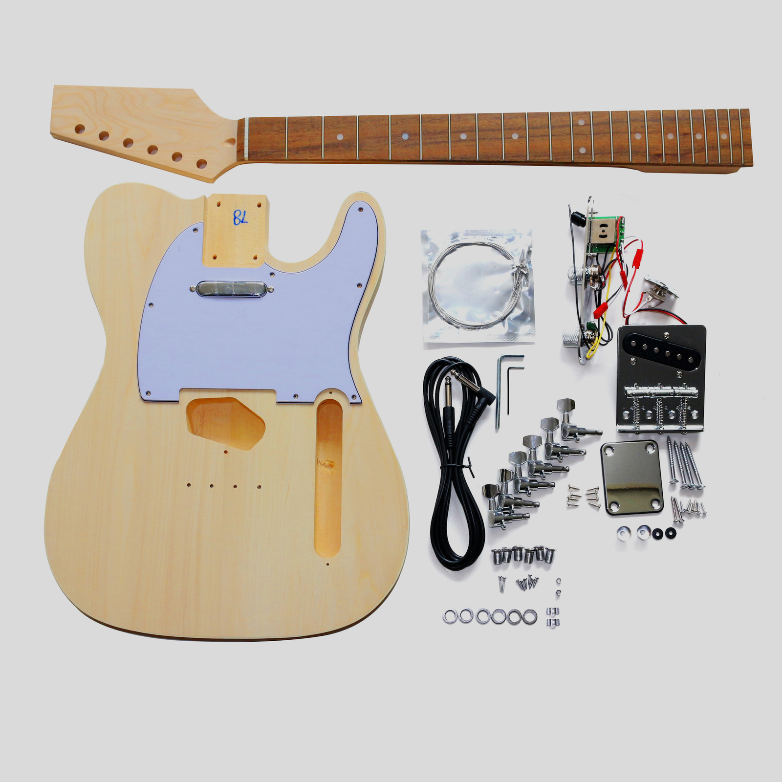 DIY TL Beginner Guitar Kit | Basswood Body with Laurel Fingerboard | Chrome Hardware & White Pickguard