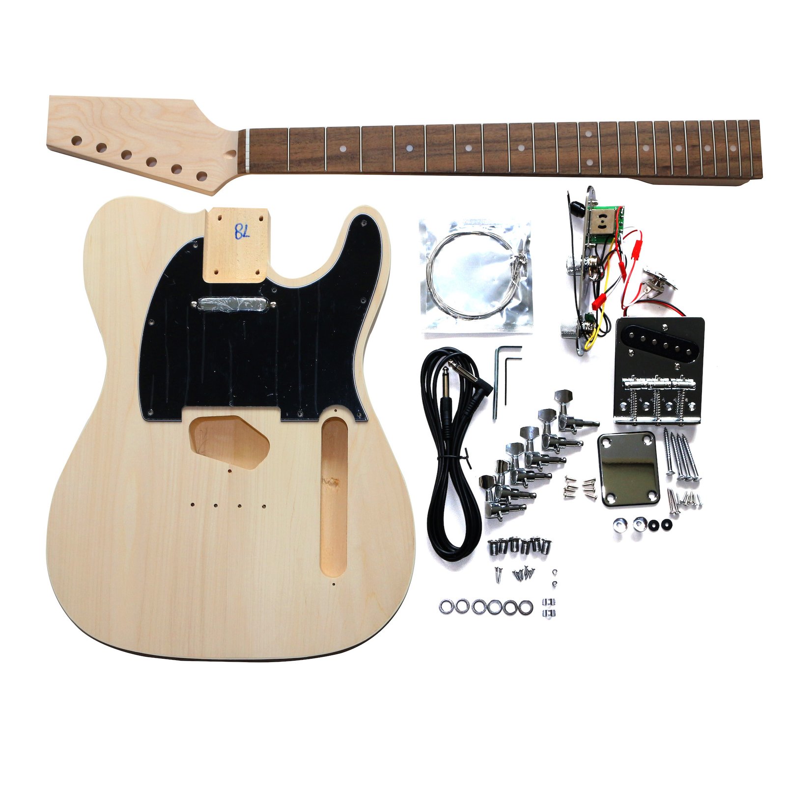 DIY TL Beginner Guitar Kit | Basswood Body with Laurel Fingerboard | Chrome Hardware & Black Pickguard