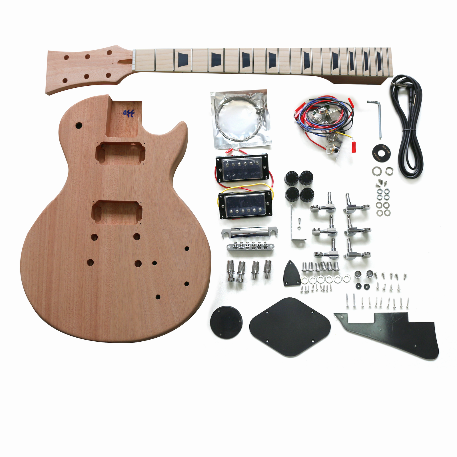DIY LP Plain Set Neck Guitar Kit | Mahogany Body with Maple Fingerboard | Chrome Hardware & Black Fittings
