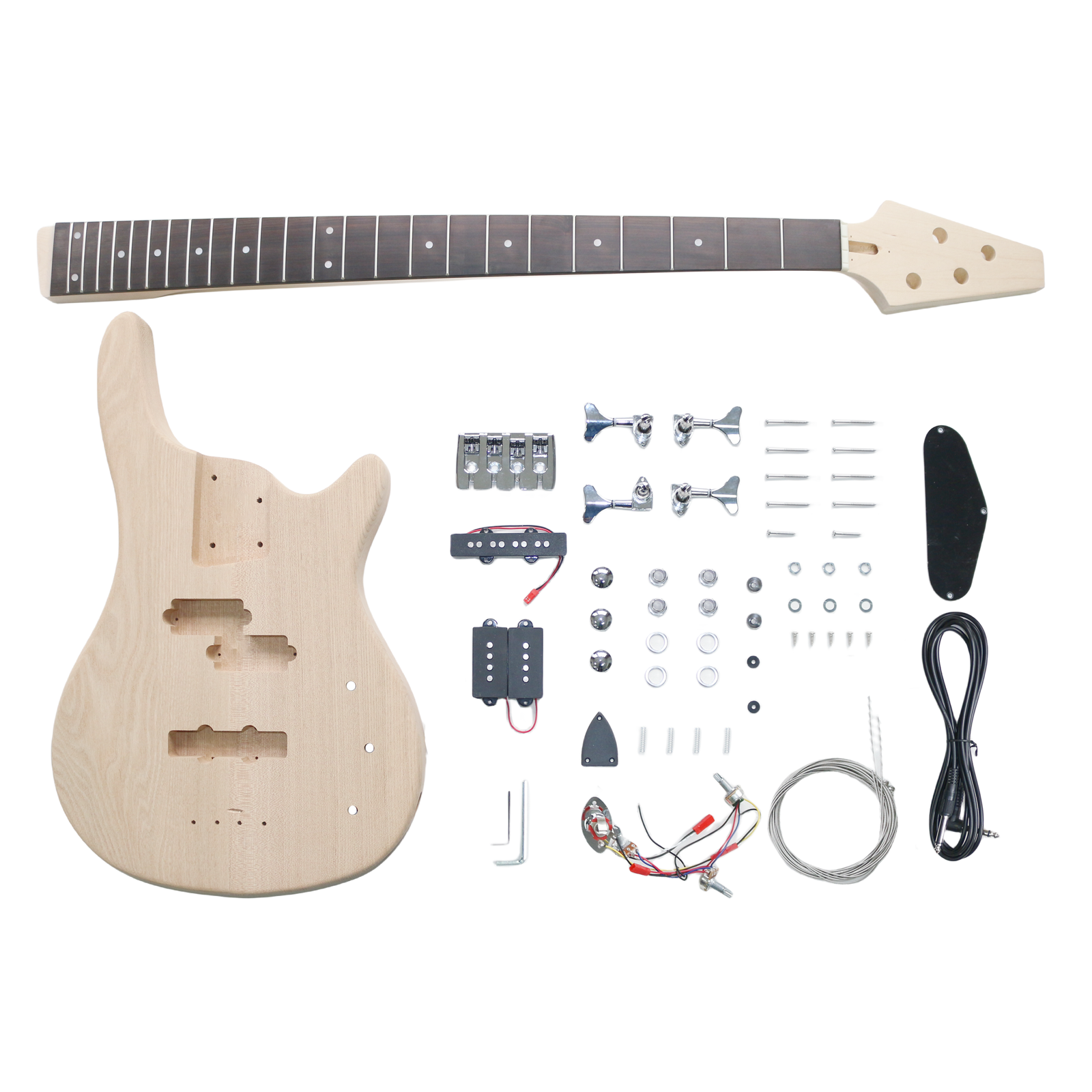 DIY SE Bass Guitar Kit | 4-String Ash Body | Ebony Fingerboard | Chrome Hardware