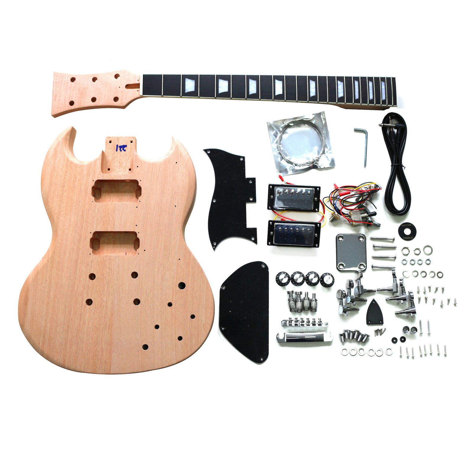 DIY SG5 Bolt-On Neck Guitar Kit | Mahogany Body with Ebony Fingerboard | Chrome Hardware & Black Fittings