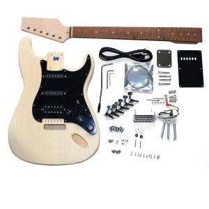 DIY ST Beginner Guitar Kit | Basswood Body with Laurel Fingerboard | Chrome Hardware & HSS Pickup | Black Pickguard