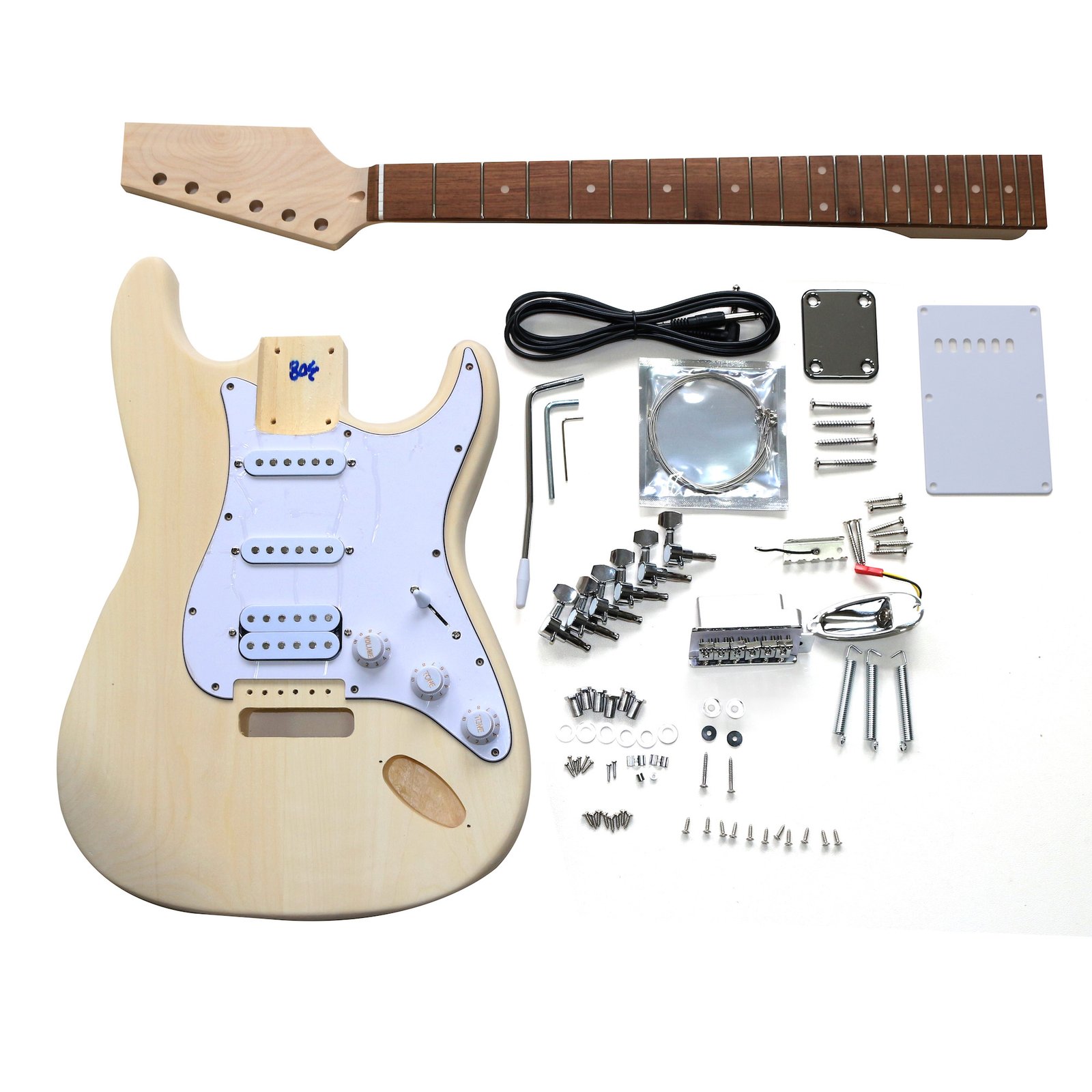 DIY ST Beginner Guitar Kit | Basswood Body with Laurel Fingerboard | Chrome Hardware & HSS Pickup | White Pickguard