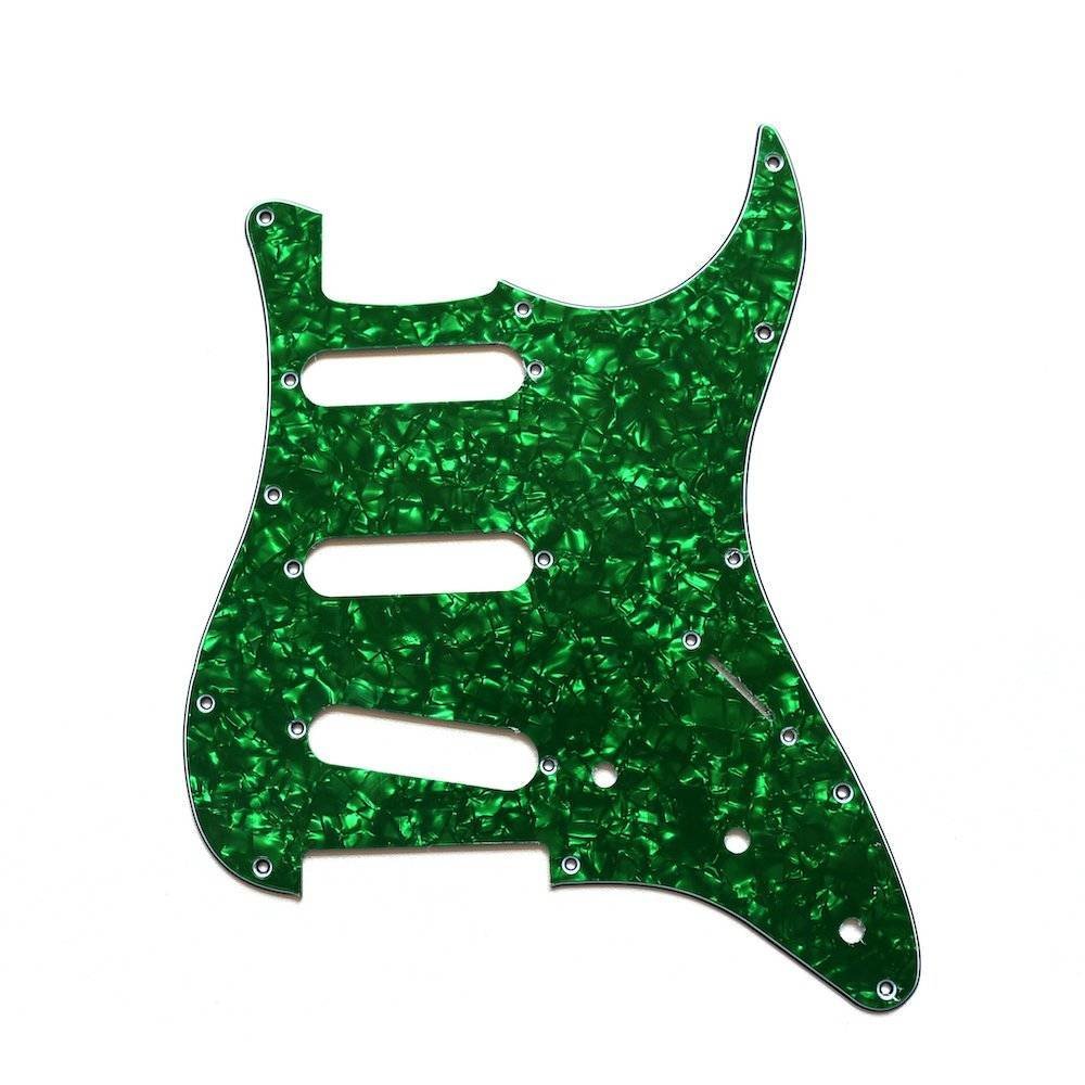 Coban Guitars ST Strat Pickguard Set SSS | 11-Hole Stratocaster Green Pearl Pick Guard.