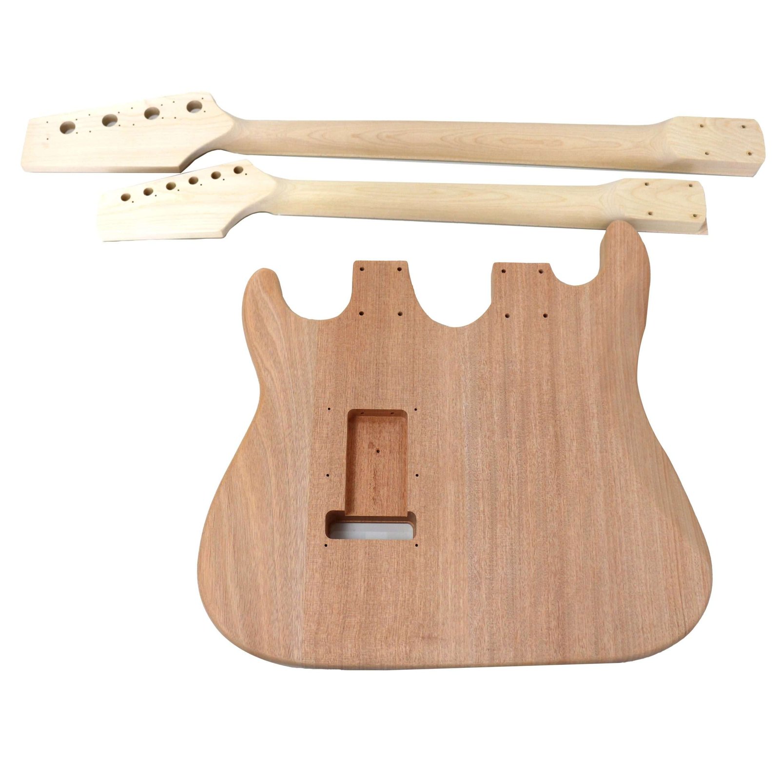 DIY Double Neck ST Guitar & Bass Kit | Mahogany Body | Ebony Fingerboard, White Pick guard, Chrome Hardware - Image 9