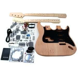 DIY Double Neck ST Guitar & Bass Kit | Mahogany Body | Maple Fingerboard, Black Pick guard, Chrome Hardware