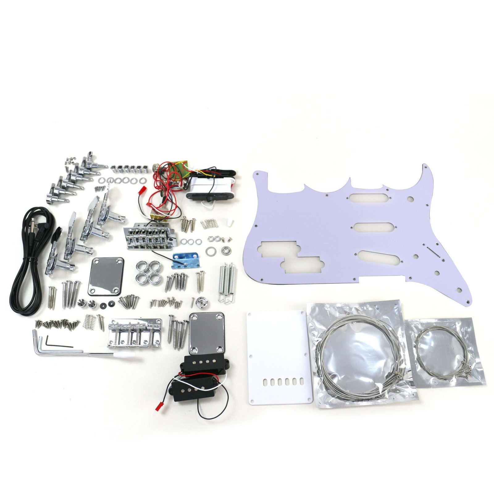 DIY Double Neck ST Guitar & Bass Kit | Mahogany Body | Ebony Fingerboard, White Pick guard, Chrome Hardware - Image 13
