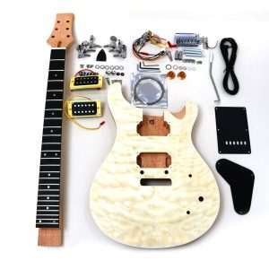 Electric Guitar DIY Kit PR890 24 frets Set in Neck Mahogany with Quilted Maple Veneer Hardware Chrome with Cream Fitting